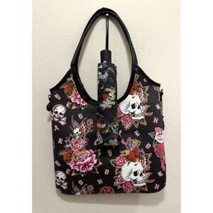 New Ed Hardy Tattoo Print Tote Bag Skull, Tiger & Swallow Graphic Shoulder Bag
